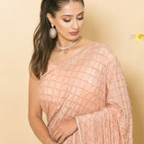 Peach Crepe Saree with Mukaish Embroidery and Small Pearl Design - Anvi Couture