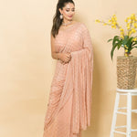 Peach Crepe Saree with Mukaish Embroidery and Small Pearl Design - Anvi Couture