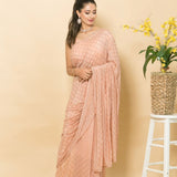 Peach Crepe Saree with Mukaish Embroidery and Small Pearl Design - Anvi Couture