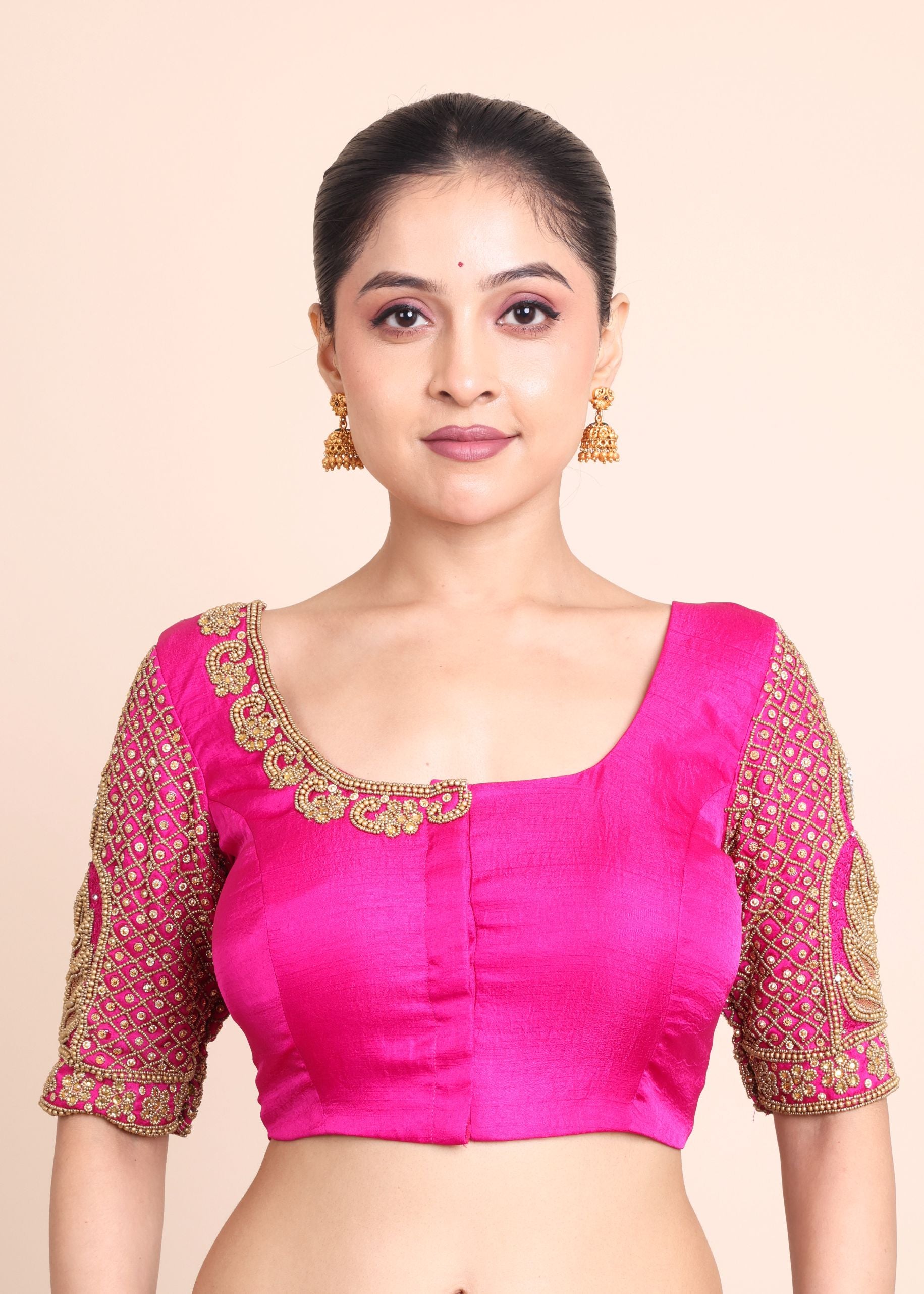 Deep Pink Bridal Aari Work Maggam Blouse full