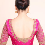 Deep Pink Bridal Aari Work Maggam Blouse back