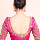Deep Pink Bridal Aari Work Maggam Blouse back