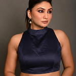 Deep blue High Neck Blouse with Back Closer full