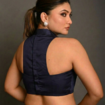 Deep blue High Neck Blouse with Back Closer back