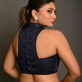 Deep blue High Neck Blouse with Back Closer back