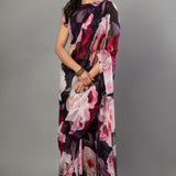 Designer Black Georgette Floral Print Party Wear Saree - Anvi Couture