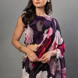 Designer Black Georgette Floral Print Party Wear Saree - Anvi Couture