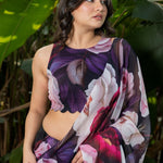 Designer Black Georgette Floral Print Party Wear Saree - Anvi Couture