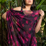 Designer Black & Pink Chiffon Saree with Floral Prints - Anvi Couture