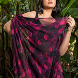 Designer Black & Pink Chiffon Saree with Floral Prints - Anvi Couture