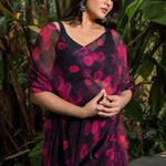 Designer Black & Pink Chiffon Saree with Floral Prints - Anvi Couture