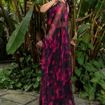 Designer Black & Pink Chiffon Saree with Floral Prints - Anvi Couture