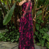 Designer Black & Pink Chiffon Saree with Floral Prints - Anvi Couture