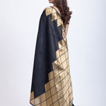 Designer Black Soft Silk Saree With Golden Geometric Border Back