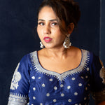 Designer Blue Blouse with Intricate Silver Embroidery and Half Sleeves - Anvi Couture