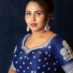 Designer Blue Blouse with Intricate Silver Embroidery and Half Sleeves - Anvi Couture