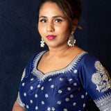 Designer Blue Blouse with Intricate Silver Embroidery and Half Sleeves - Anvi Couture