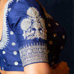 Designer Blue Blouse with Intricate Silver Embroidery and Half Sleeves - Anvi Couture