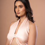 Designer Halter Neck Blouse in Peach Colour - Anvi Couture