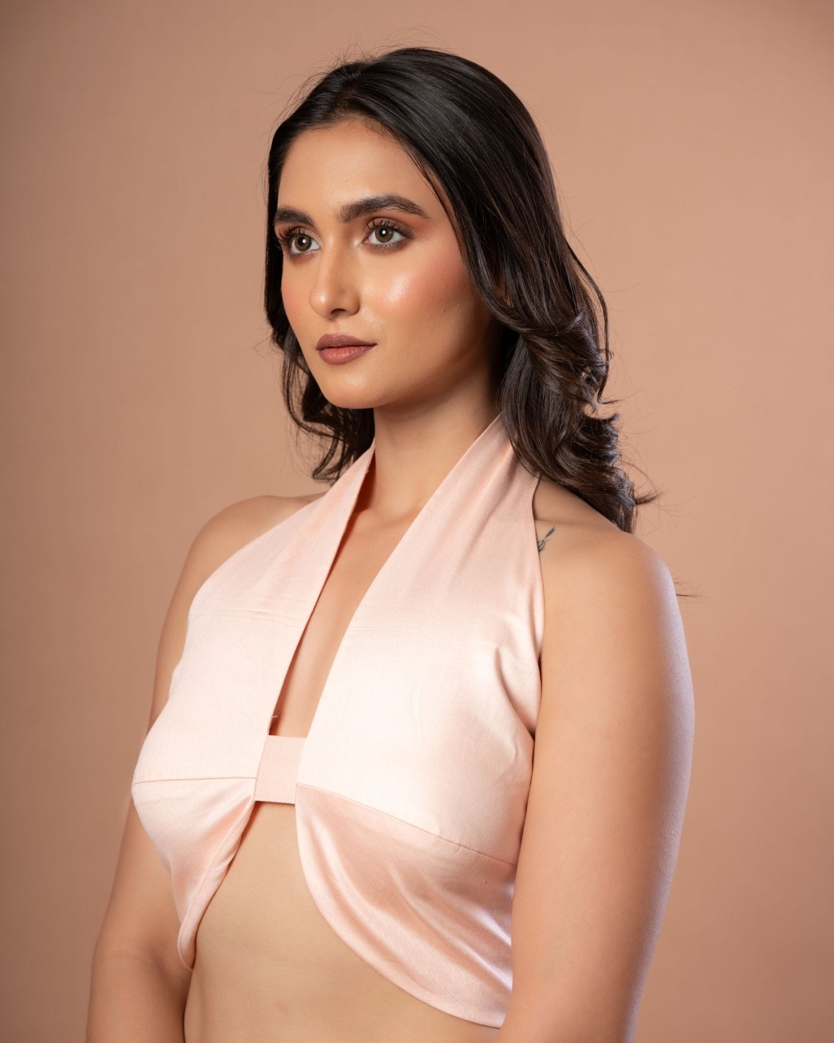 Designer Halter Neck Blouse in Peach Colour - Anvi Couture
