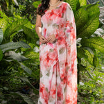 Designer Peach Georgette Saree with All - Over Floral Prints - Anvi Couture