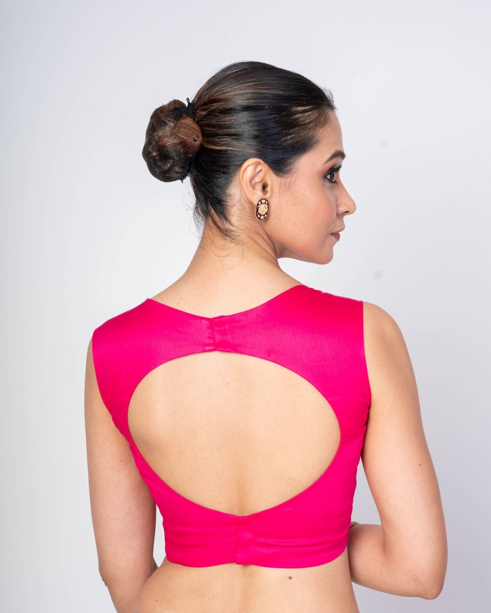Designer Pink Blouse in Cotton Silk with Square Neck & Back Cut - Anvi Couture