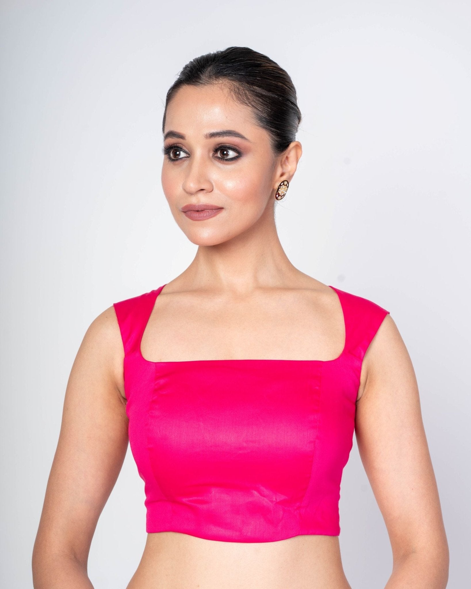 Designer Pink Blouse in Cotton Silk with Square Neck & Back Cut - Anvi Couture