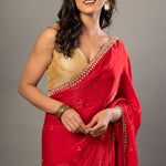 Designer Red Jimmy Choo Saree with Hand Embroidery - Anvi Couture