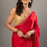 Designer Red Jimmy Choo Saree with Hand Embroidery - Anvi Couture