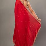 Designer Red Jimmy Choo Saree with Hand Embroidery - Anvi Couture