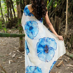 Designer White Georgette Saree with Blue Abstract Print - Anvi Couture