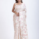 Dhakai Jamdani Saree in White with Red Floral Motifs Full

