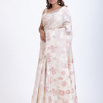 Dhakai Jamdani Saree in White with Red Floral Motifs Front
