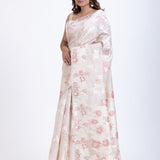 Dhakai Jamdani Saree in White with Red Floral Motifs Front
