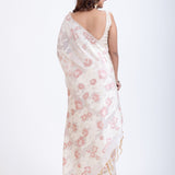 Dhakai Jamdani Saree in White with Red Floral Motifs Back
