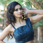 Blue Fusion Lehenga and Crop Top Set crafter with Sequin Embroidery - Anvi Couture