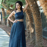 Blue Fusion Lehenga and Crop Top Set crafter with Sequin Embroidery - Anvi Couture