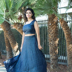 Blue Fusion Lehenga and Crop Top Set crafter with Sequin Embroidery - Anvi Couture