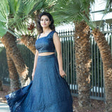 Blue Fusion Lehenga and Crop Top Set crafter with Sequin Embroidery - Anvi Couture