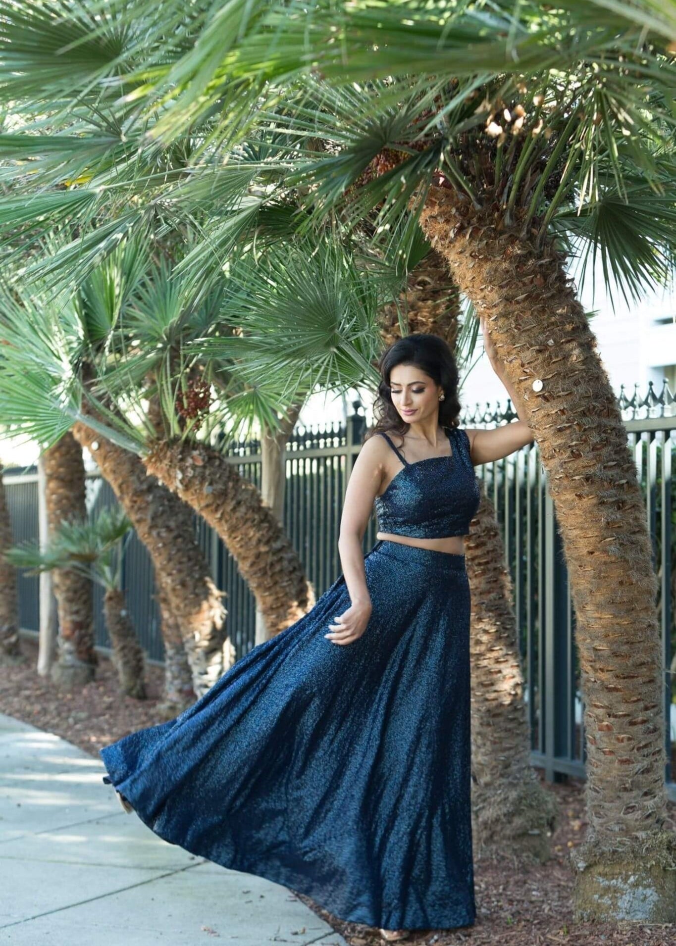 Blue Fusion Lehenga and Crop Top Set crafter with Sequin Embroidery - Anvi Couture
