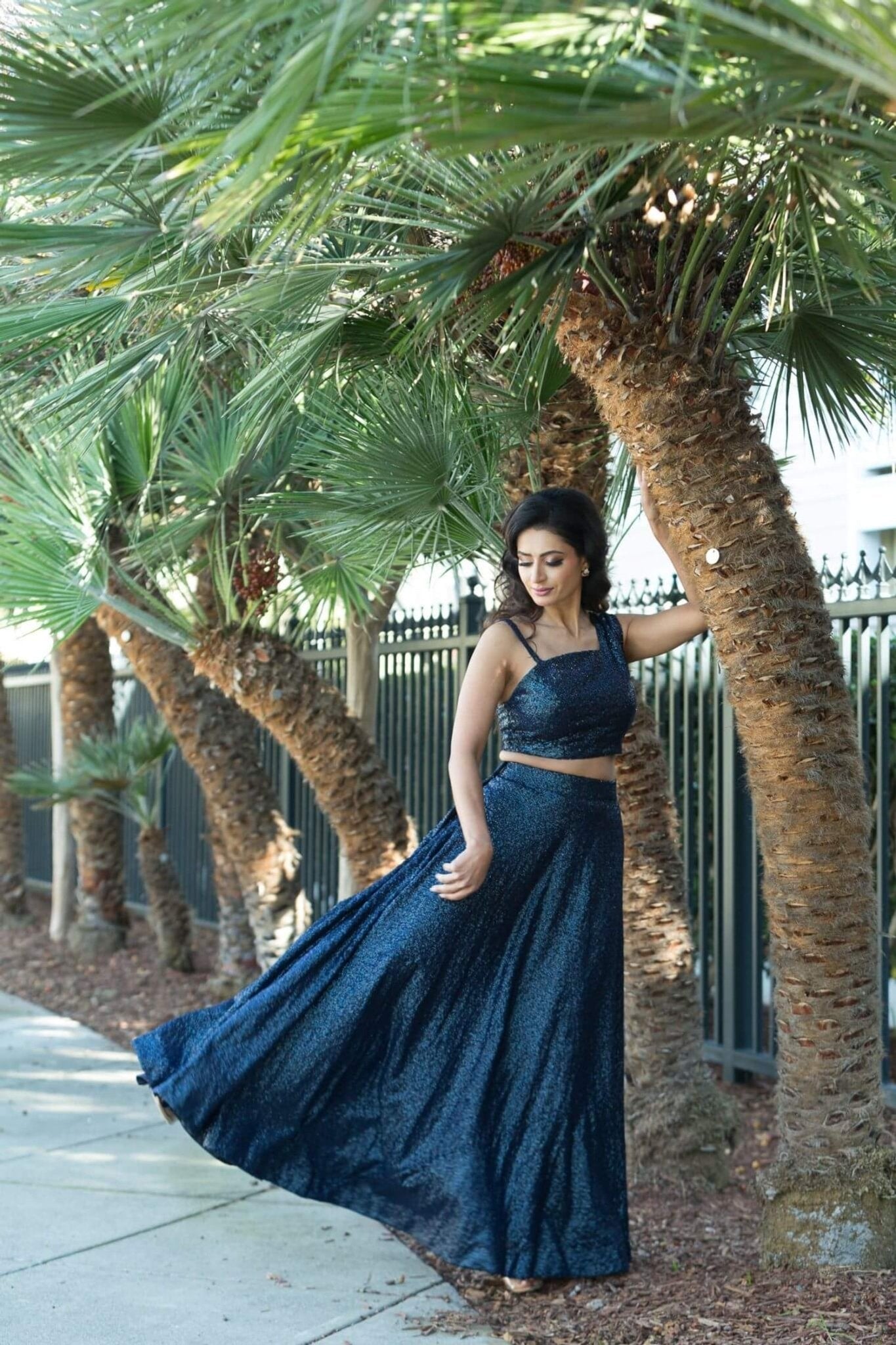 Blue Fusion Lehenga and Crop Top Set with Sequin Embroidery – Anvi