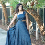 Blue Fusion Lehenga and Crop Top Set crafter with Sequin Embroidery - Anvi Couture