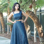 Blue Fusion Lehenga and Crop Top Set crafter with Sequin Embroidery - Anvi Couture