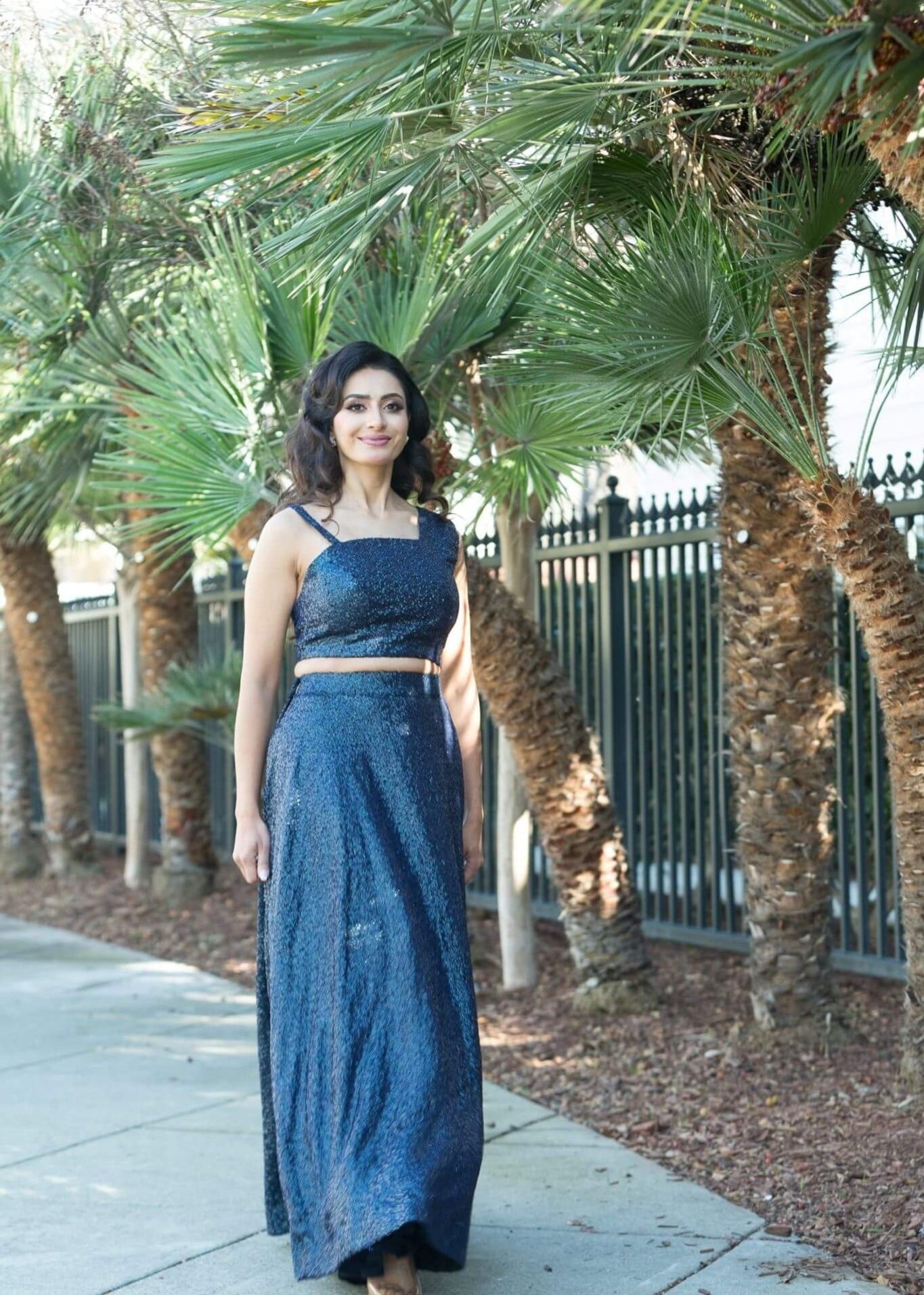 Blue Fusion Lehenga and Crop Top Set crafter with Sequin Embroidery - Anvi Couture
