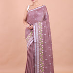 Dusty Mauve Handloom Floral Hand Embroidered Saree full