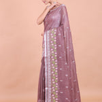 Dusty Mauve Handloom Floral Hand Embroidered Saree front