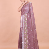 Dusty Mauve Handloom Floral Hand Embroidered Saree front