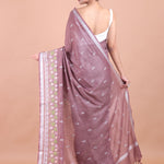 Dusty Mauve Handloom Floral Hand Embroidered Saree back