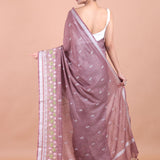 Dusty Mauve Handloom Floral Hand Embroidered Saree back