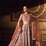 Dusty Pink Bridal Lehenga Set in Net with All Over Embroidery and Dupatta - Front